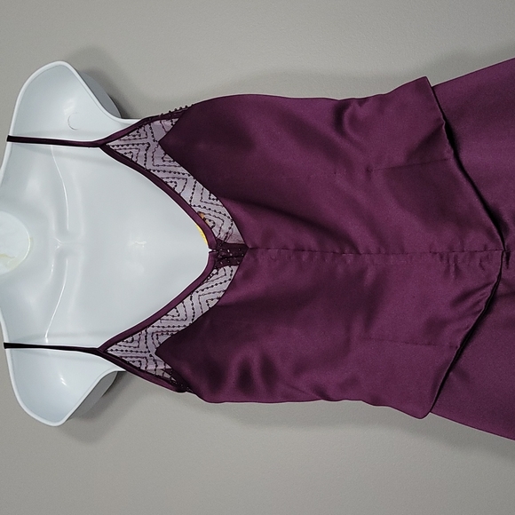 Plum Satin Spaghetti Strap Formal Dress, Size 14 - Picture 6 of 12
